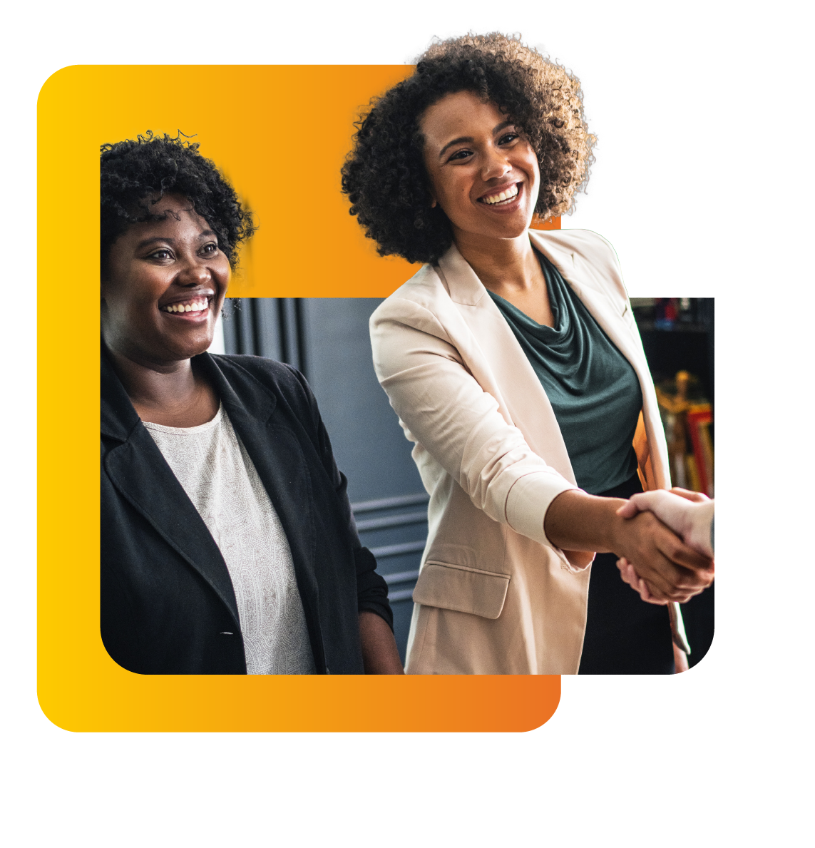 Professional woman shaking a mans hand - referral form